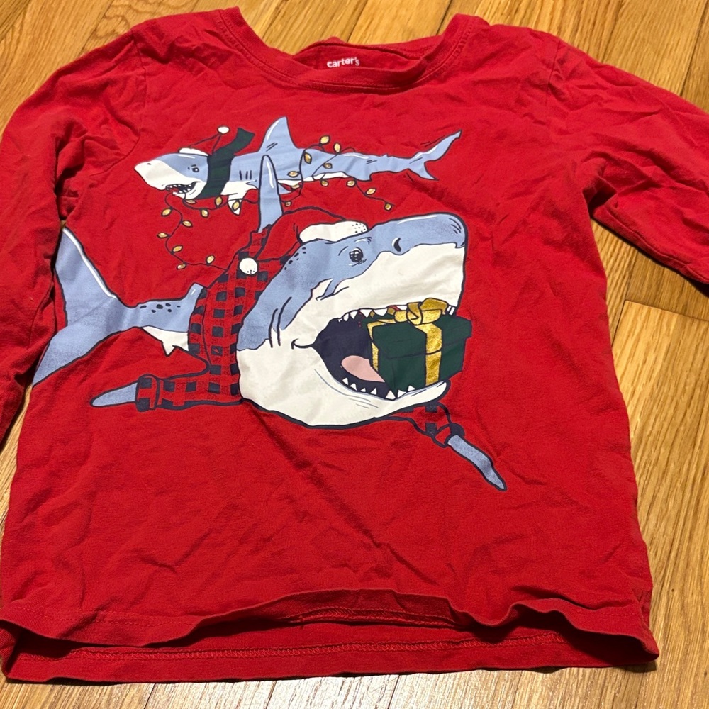 Carter's Festive Red Shark Long Sleeve Tee
